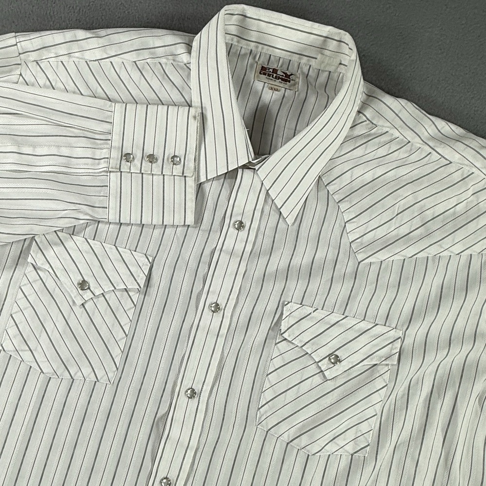 Vintage Ely Cattleman Shirt Men 2XL White Stripe Rodeo Western Pearl Snap Cowboy